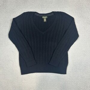 Vintage Eddie Bauer Cable Knit Sweater V Neck Cashmere Blend Womens Size Large